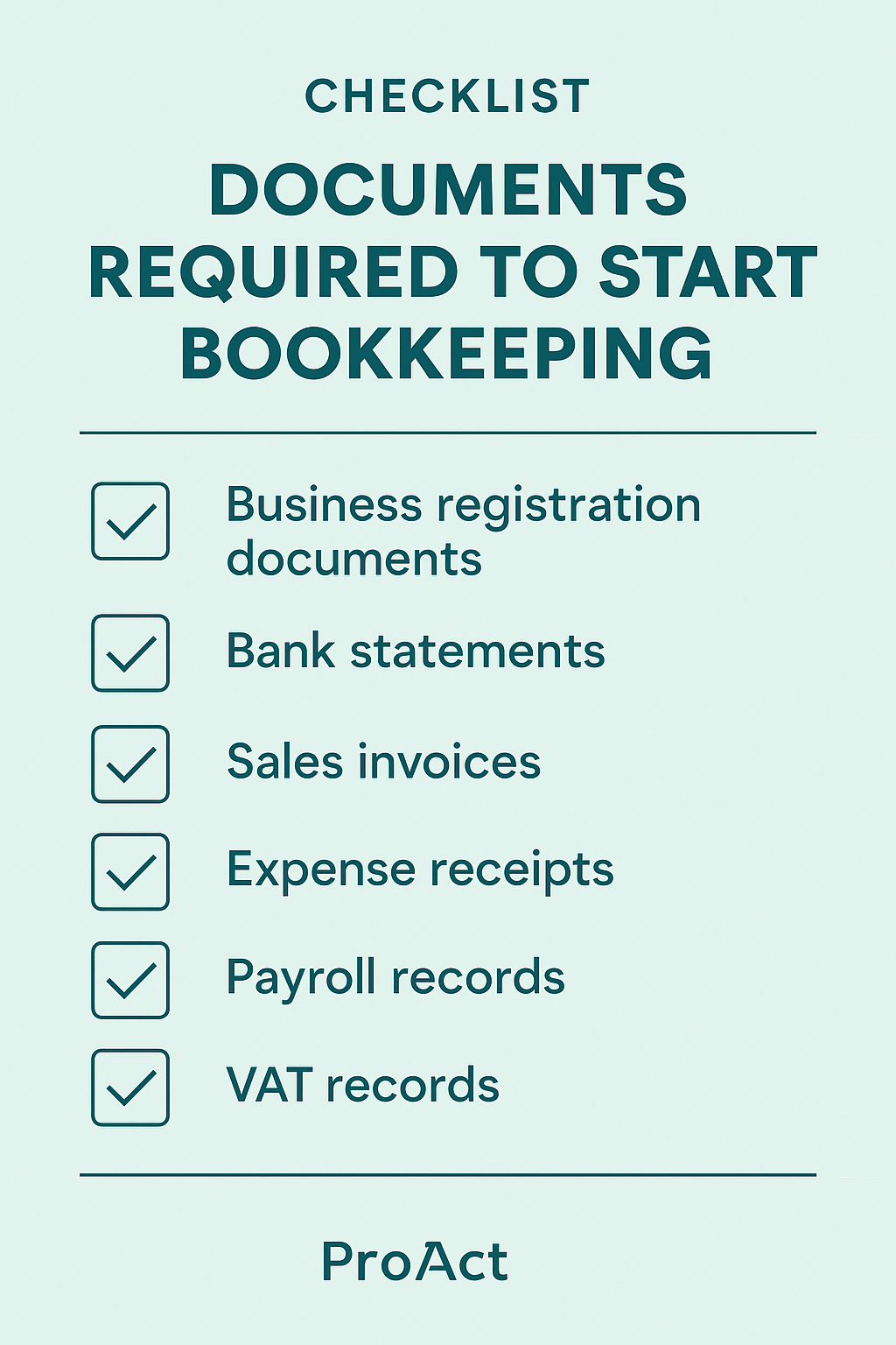 Checklist - Documents required to start bookkeeping